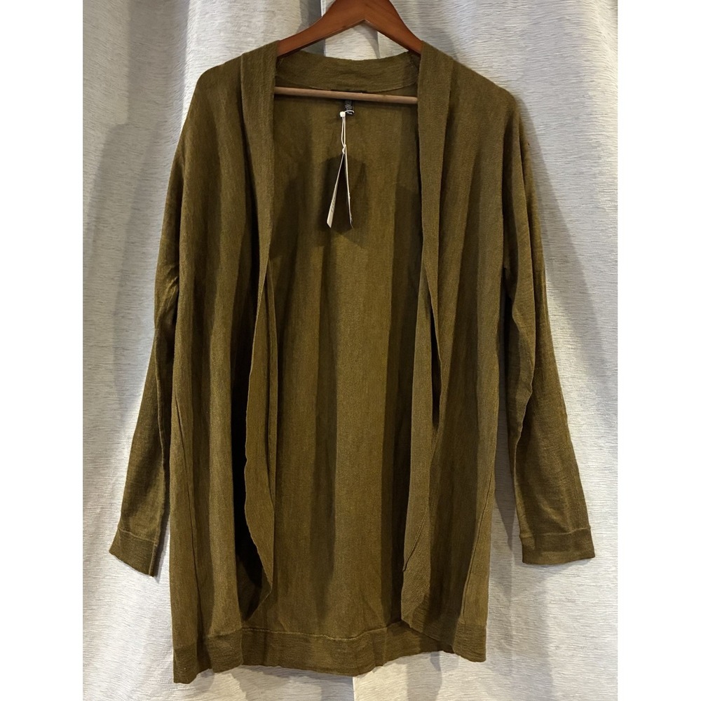 Eileen Fisher Gold Leaf Oval Open Front Cardigan Merino Wool Size Medium NWT